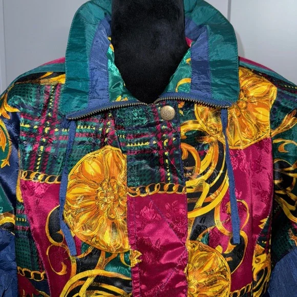 River Edge 80's Sport Windbreaker Jacket Sz M Colorful Baroque Print Nylon Track - Picture 3 of 9